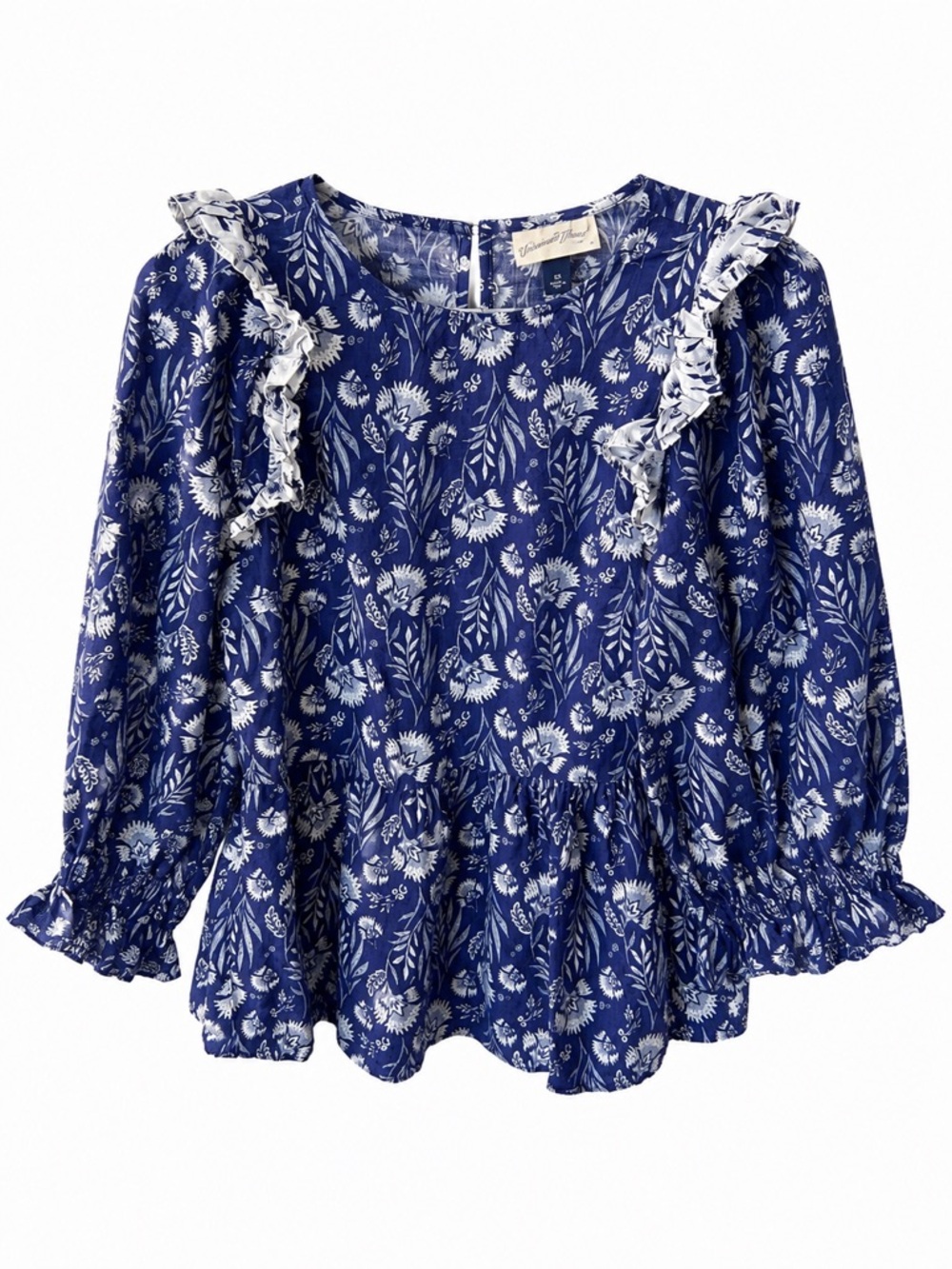 Universal Thread Navy Floral Ruffle Peplum Blouse